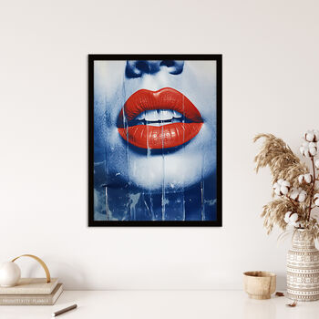 Lipstick Love Modern Blue Red Bedroom Wall Art Print, 4 of 6