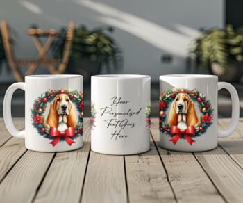 Personalised Basset Hound Christmas Wreath Dog Mug, 2 of 2