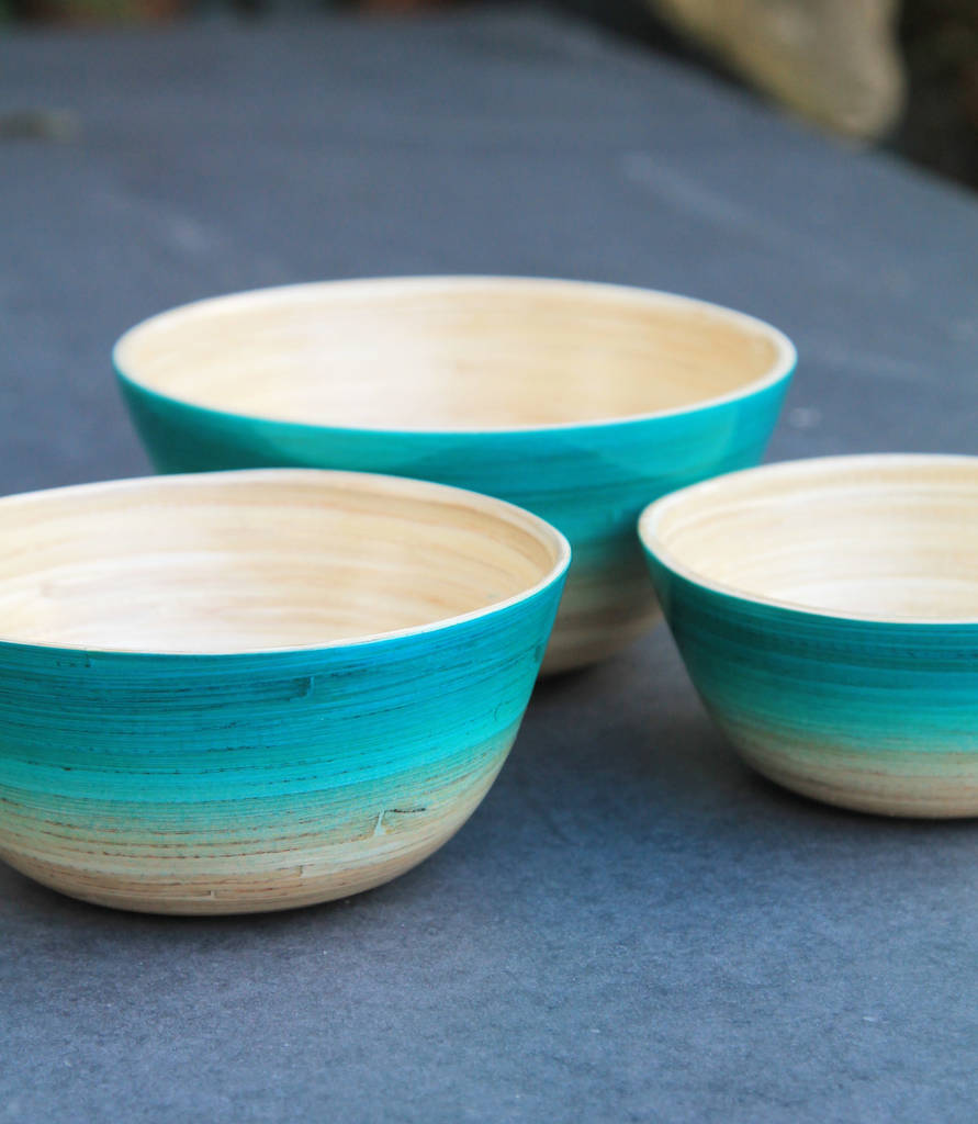 set of three bamboo snack bowls by lotus direct
