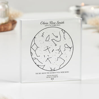 Personalised New Baby Star Map Acrylic Block Gift, 6 of 9