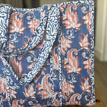 Tote Bag, Beach Bag, Block Print Indian Handbag, Holiday Bag, 2 of 11