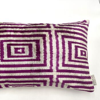 Oblong Velvet Ikat Cushion Pink Maze, 5 of 5