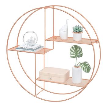 Rose Gold Industrial Metal Round Floating Shelf, 3 of 7