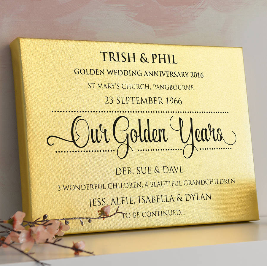 Personalised Golden Anniversary Gold Metallic Canvas By Cherry Pete