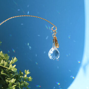 Crystal Drop Plant Hanger With Gold Feather Charm, 5 of 8
