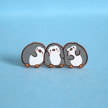 Three Penguins Enamel Pin | Cute Pin Badges, 3 of 5