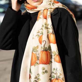 Halloween Pumpkins, Autumnal Print Scarf In Personalised Gift Box, 2 of 6