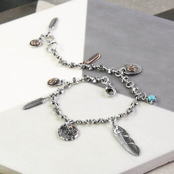 Sterling Silver Feathers Charm Bracelet, 3 of 4