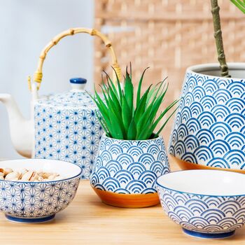 Japanese Style Blue Wave Planter With Choice Of Plant, 3 of 4