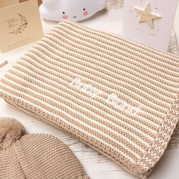 Cosy Mini Stripe Baby Blanket And Bobble Hat Gift Set, 2 of 12