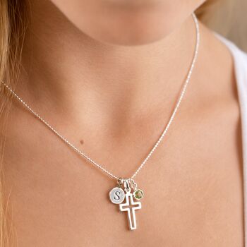 Girl's Personalised Sterling Silver Cross Christening Necklace, 3 of 11