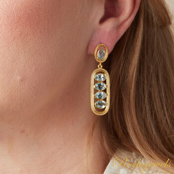 Aquamarine Long Statement Stud Gold And Silver Earrings, 2 of 9