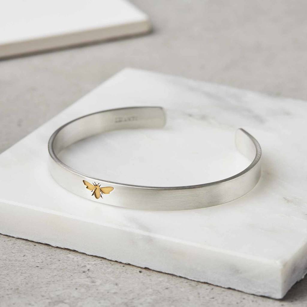 Personalised Sterling Silver Bee Bangle, 1 of 4