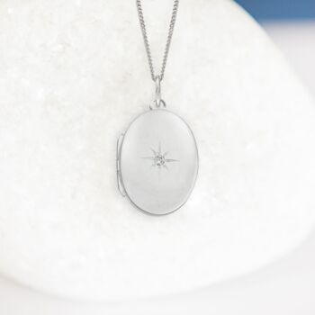 Personalised Large Star Oval Locket In Sterling Silver, 4 of 12