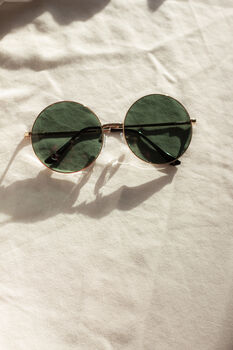 Green Gold Oversized Round Circle Wire Frame Sunglasses, 5 of 6