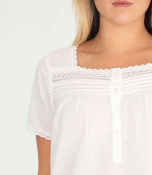 White Cotton Shortsleeve Nightdress Dot And Lace, 3 of 4