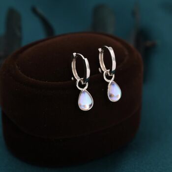 Moonstone Droplet Huggie Hoop Earrings, 2 of 9