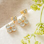 Blue Topaz Clover Gold Plated Silver Stud Drop Earrings, thumbnail 5 of 12