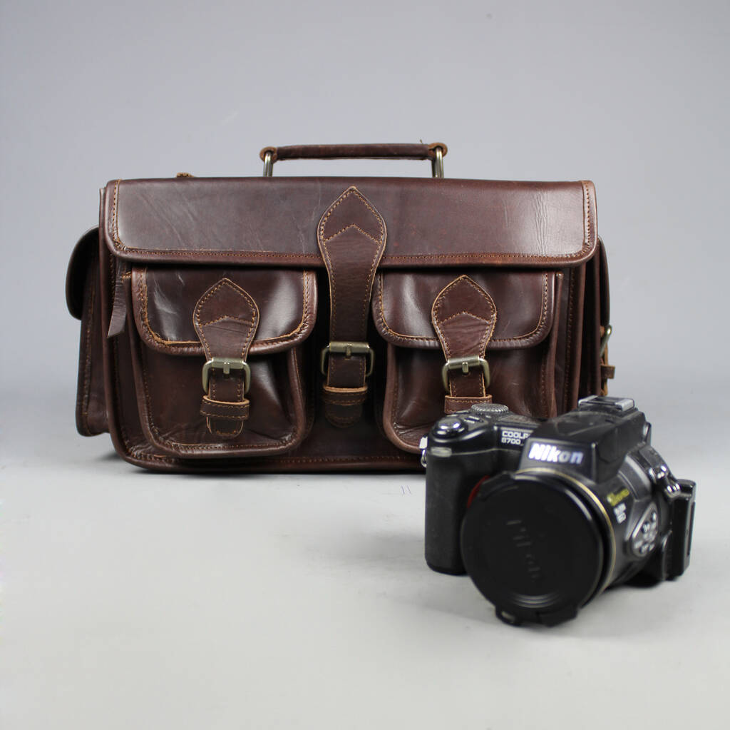 vintage style personalised leather camera bag by vintage child