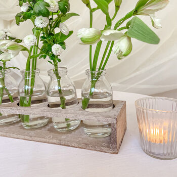 Wooden Tray With Five Bottle Vases, 2 of 4