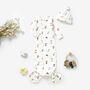 Woodland Animals Organic Cotton Baby Knotted Gown And Hat Set, thumbnail 1 of 3