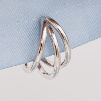 Chunky Triple Hoop Stud Earrings Sterling Silver, 5 of 12