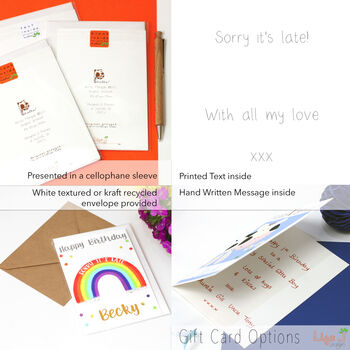 Personalised Rainbow Belated Birthday Card, 3 of 3