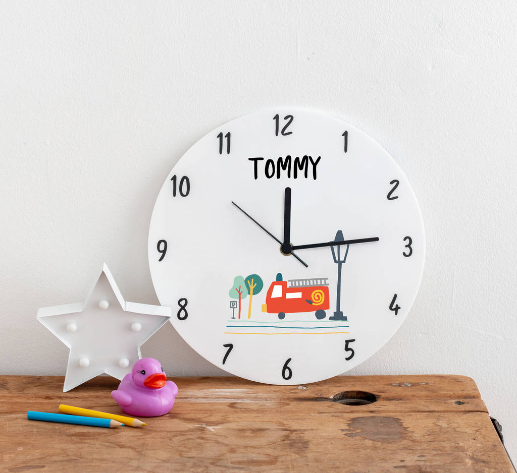 Fire Truck Themed Personalised Bedroom Clock