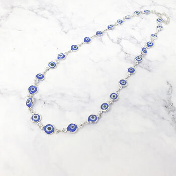 Blue Evil Eye Silver Good Luck Protection Necklace, 5 of 5