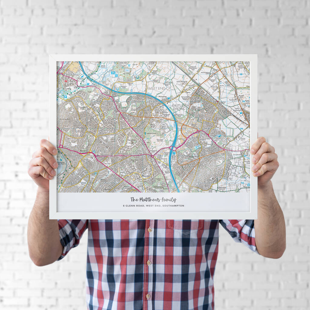 Personalised Map Of British Location, Framed By Paper Paper ...