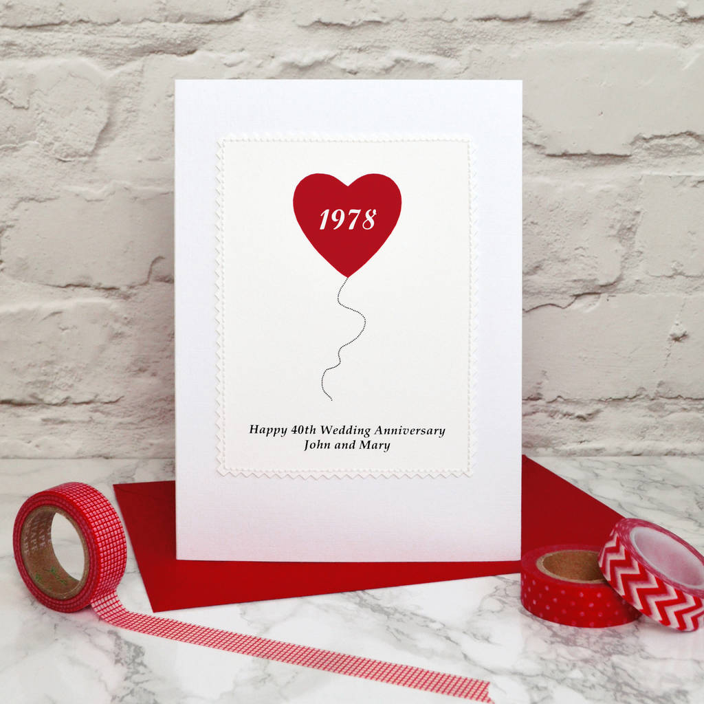 heart balloon ruby  wedding  anniversary  card  by jenny 