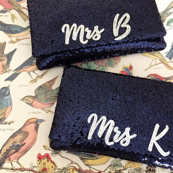 Black Or Navy Sequin Mrs Initial Clutch, 5 of 8