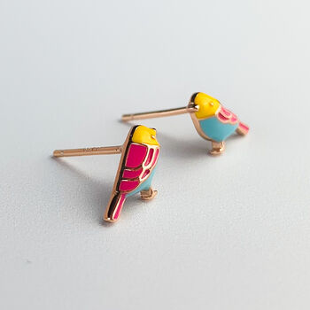 Sterling Silver Colourful Bird Stud Earrings, 6 of 9