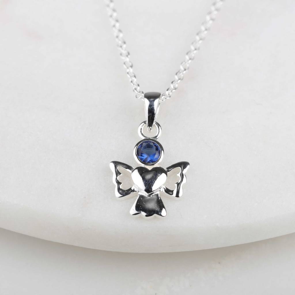 Children's Solid Silver Angel Birthstone Necklace By Nest