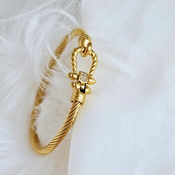 Tarnishfree 18 K Gold Plated Twisted Rope Shackle Rope Bracelet With Cubic Zirconia, 4 of 9