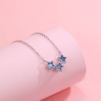 Aquamarine Blue Cz Triple Star Pendant Necklace, 6 of 11