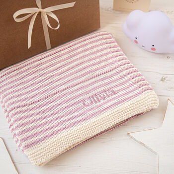 Girls Dainty Stripe Blanket, Bobble Hat And Mittens Set, 7 of 12
