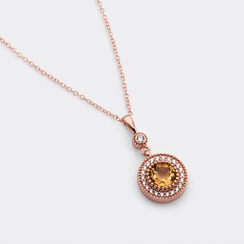 Byzantine Round Citrine 18k Rose Gold Plated Necklace, 2 of 3