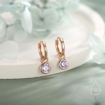 Sterling Silver June Birthstone Alexandrite Crystal Drop Hoop Earrings, 7 of 11