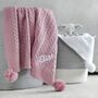 Personalised Cable Knit Pom Pom Blanket Dusty Pink, thumbnail 2 of 10