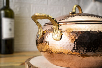 Hammered Solid Copper Casserole With Lid, Heavy Duty Copper, 2 of 9