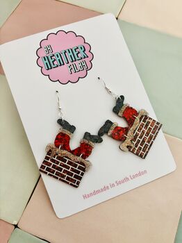 Santa Stuck In The Chimney Glitter Earrings / Funny Christmas Jewellery Sparkly Novelty Dangles / Festive Holiday Jewellery / Secret Santa Gift Bold Sparkly Christmas Accessory, 2 of 5