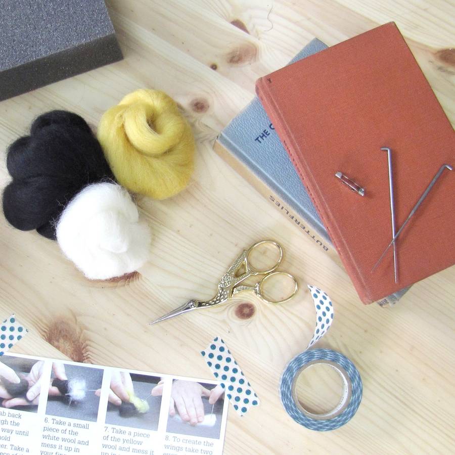 bee brooch needle felting craft kit by hawthorn handmade