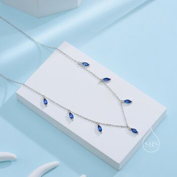 Sapphire Blue Cz Marquise Pendant Necklace, 4 of 11