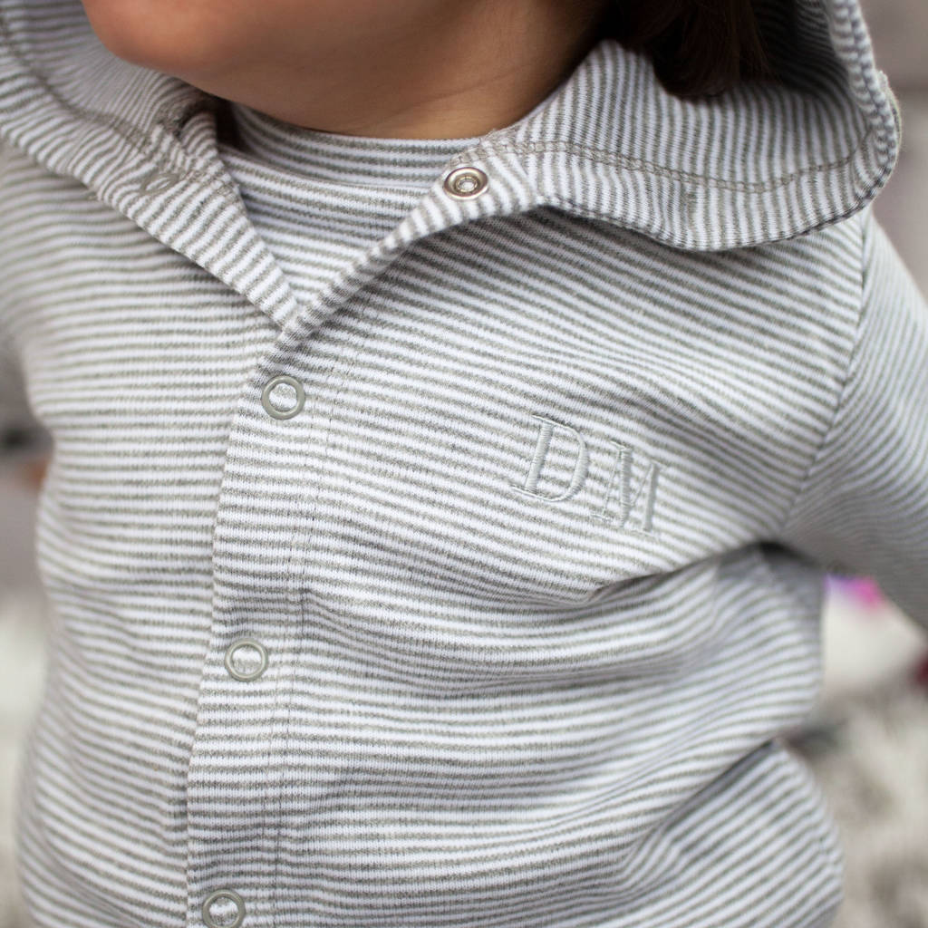 Embroidered Initials Grey Stripey Baby Hooded Jacket, 1 of 7