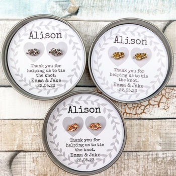 Personalised Wedding Knot Earrings In Gift Tin, 2 of 11