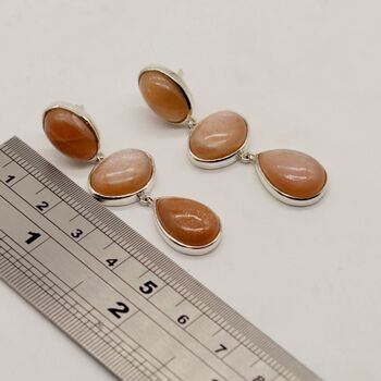 Peach Moonstone Silver Drop Earrings, 3 of 6