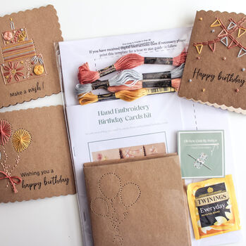Embroidery Birthday Cards Kit – Pack Of Three Or Six With Envelopes, Hand Embroidery, 2 of 8