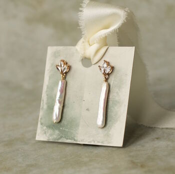 Freshwater Pearl Baton Bridal Drop Earrings, 3 of 6