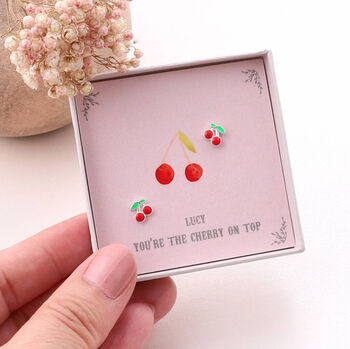 'Cherry On Top' Sterling Silver Cherry Earrings, 4 of 6